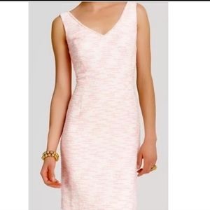 Lily Pulitzer Laidley Pink Tweed Pearl Accent V-Neck Dress, Size 8